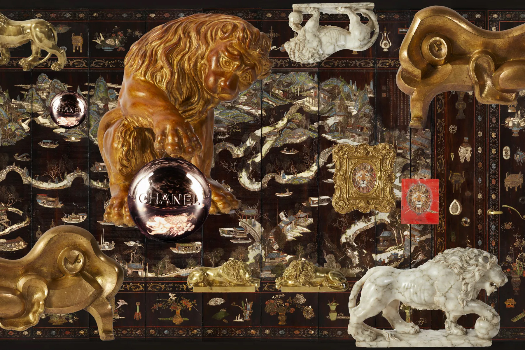 A collage of lions that allude to Gabrielle Chanel’s zodiac sign | Photo by Roe Ethridge | Source: Chanel