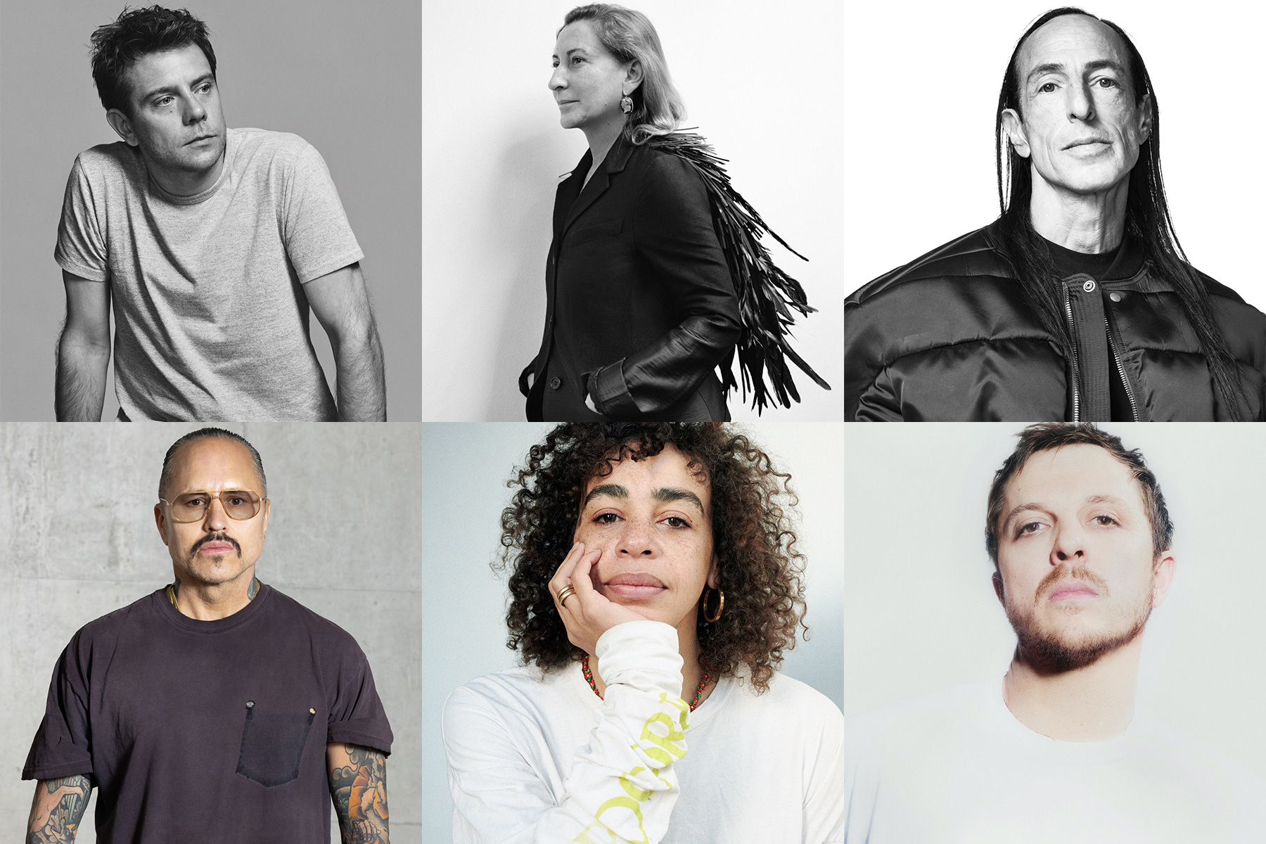 The nominees for Designer of the Year at the 2025 Fashion Awards: Jonathan Anderson, Miuccia Prada, Rick Owens, Willy Chavarria, Martine Rose, and Glenn Martens | Source: BFC