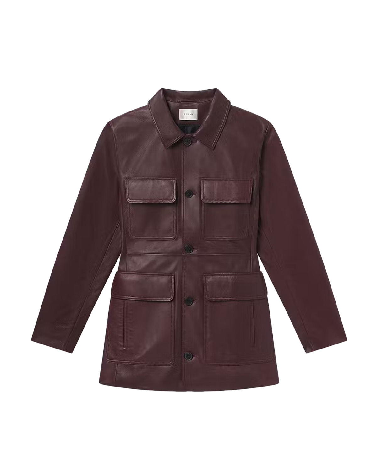 FRAME Leather Safari Jacket in Wine