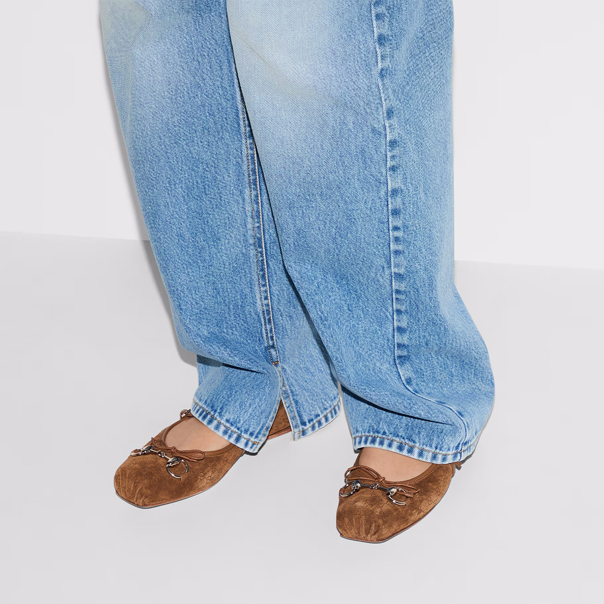 Gucci Horsebit ballet flats in light brown mini GG suede